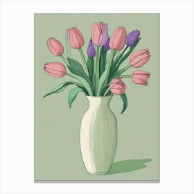 Green Tulips Vase Art (4) Canvas Print