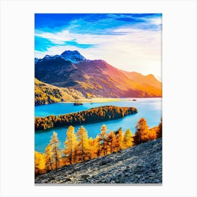 Sunset With Autumn Colors In Engadina Canvas Print