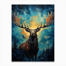 Deer In The Night Sky 1 Canvas Print