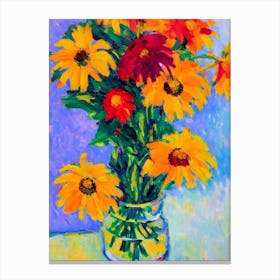Yellow Coneflower Floral Abstract Block Colour Flower Canvas Print