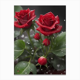 Red Roses At Rainy With Water Droplets Vertical Composition 43 Canvas Print