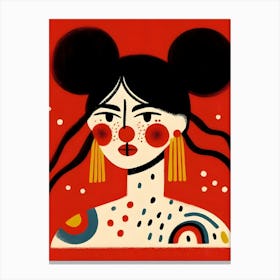 Girl With Polka Dots, Hair Buns, Red Cheeks Portrait Canvas Print