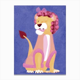 Cool Lion at The Hairdressers with Rollers in Their Hair Canvas Print