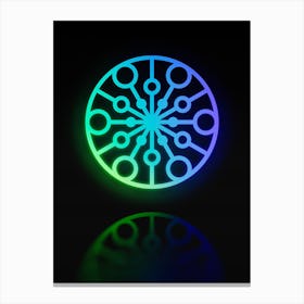 Neon Blue and Green Abstract Geometric Glyph on Black n.0037 Canvas Print