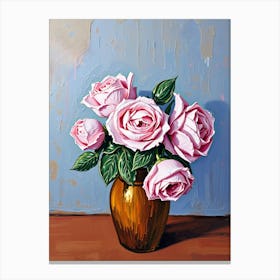 Pink Roses In A Vase Canvas Print