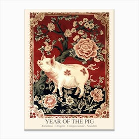 Chinese Lunar Year Of The Pig 3 William Morris Style Canvas Print