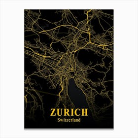 Zurich Gold City Map 1 Canvas Print