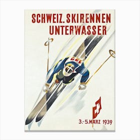 Downhill Skier Switzerland Vintage Ski Poster Canvas Print