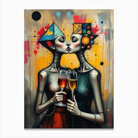 Female Wine Lovers Mixed Media Pt. 3 Canvas Print