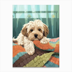 Dog On Crochet Blanket Illustration Canvas Print