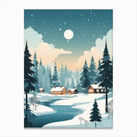Winter Travel Night Illustration Rovaniemi Finland Canvas Print