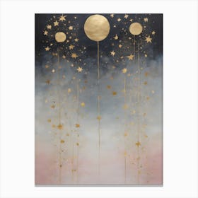 Wabi Sabi Dreams Collection 10 - Japanese Minimalism Abstract Moon Stars Mountains and Trees in Pale Neutral Pastels And Gold Leaf - Soul Scapes Nursery Baby Child or Meditation Room Tranquil Paintings For Serenity and Calm in Your Home Canvas Print