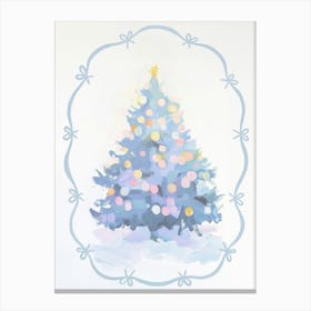 Pastel Blue Christmas Tree. Whimsical Gouache Canvas Print