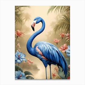 Floral Blue Flamingo Painting (10) Canvas Print
