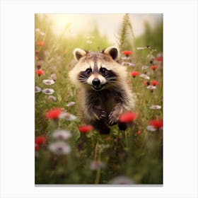 Cute Funny Guadeloupe Raccoon Running On A Field 4 Canvas Print