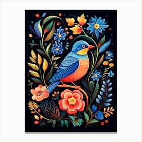 Folk Bird Illustration Eastern Bluebird 1 Canvas Print