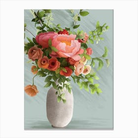 Spring Flowers Peonies In A Vase Canvas Print