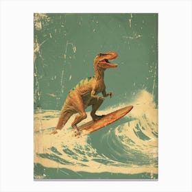 Vintage Corythosaurus Dinosaur On A Surf Board 2 Canvas Print