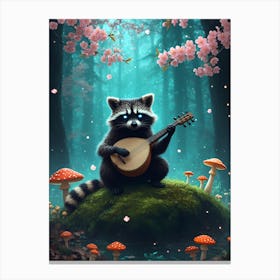 Raccoon Playing Guitar In The Forest Canvas Print