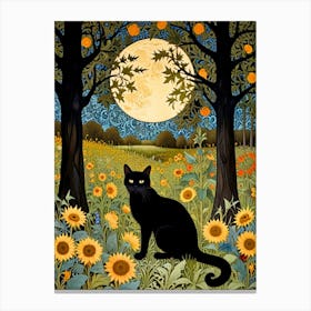 William Morris Style Black Cat In Sunflower Field Canvas Print