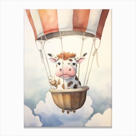 Baby Cow In A Hot Air Balloon Canvas Print