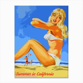 Pin Up Girl On Summer California Beach Canvas Print
