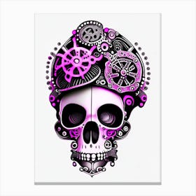 Skull With Steampunk Details Pink 1 Doodle Canvas Print