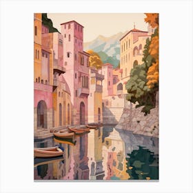 Kotor Montenegro 2 Vintage Pink Travel Illustration Canvas Print