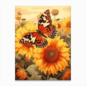 Butterflies With Sunflowers 2 Canvas Print