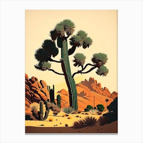 Joshua Tree In Rocky Mountains Retro Illustration Canvas Print