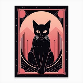 Strenght Tarot Card, Black Cat In Pink 0 Canvas Print