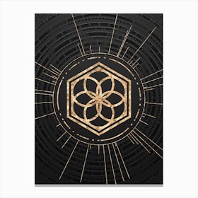 Geometric Glyph Symbol in Gold with Radial Array Lines on Dark Gray n.0084 Canvas Print