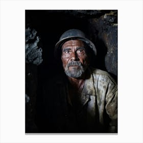 Male Portrait Of An Old Miner Emerging From A Coal Shaft Soot Streaked Face Capturing The Essence O Canvas Print