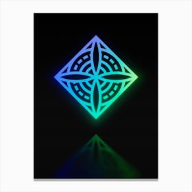 Neon Blue and Green Abstract Geometric Glyph on Black n.0462 Canvas Print