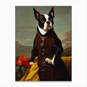Boston Terrier Renaissance Portrait Oil Painting Canvas Print