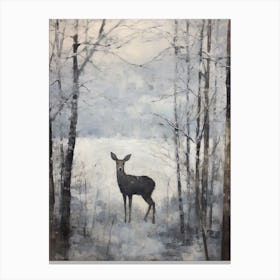 Vintage Winter Animal Painting Black Tailed Deer 1 Canvas Print