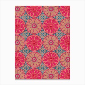 GRAND BAZAAR Bohemian Floral Mandala Tiles in Exotic Fuchsia Hot Pink Red Blue Blush Sand Canvas Print