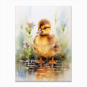 Duckling In The Rain Watercolour 1 Canvas Print