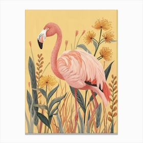 Andean Flamingo And Croton Plants Minimalist Illustration 4 Canvas Print