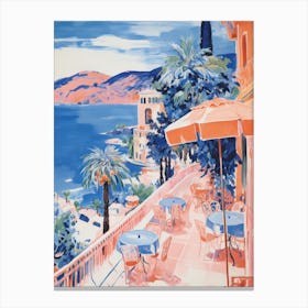 Taormina, Sicily   Italy Beach Club Lido Watercolour 1 Canvas Print
