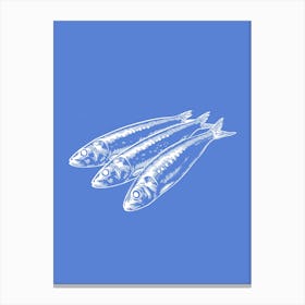 Sardines Wall Art Blue Background Canvas Print