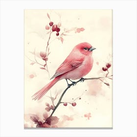 Pink Bird On A Branch Canvas Print