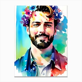 Portrait Of A Man With Flowers Canvas Print