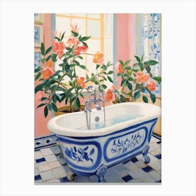 A Bathtube Full Of Camellia In A Bathroom 3 Canvas Print