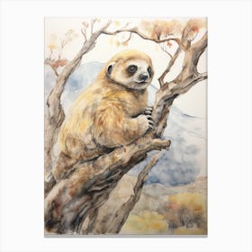 Storybook Animal Watercolour Sloth 1 Canvas Print