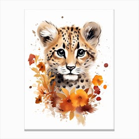 A Cheetah Watercolour In Autumn Colours 2 Canvas Print