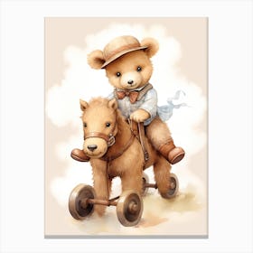 Equestrian Teddy Bear Painting Watercolour 2 Canvas Print