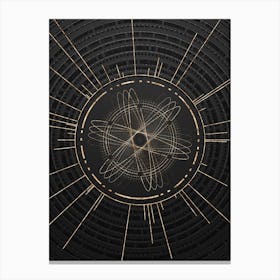 Geometric Glyph Abstract in Gold with Radial Array Lines on Dark Gray n.0025 Canvas Print
