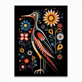 Folk Bird Illustration Roadrunner Canvas Print