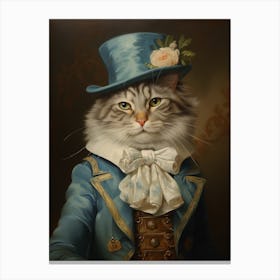 Blue Cat In A Hat Rococo Style Painting Canvas Print